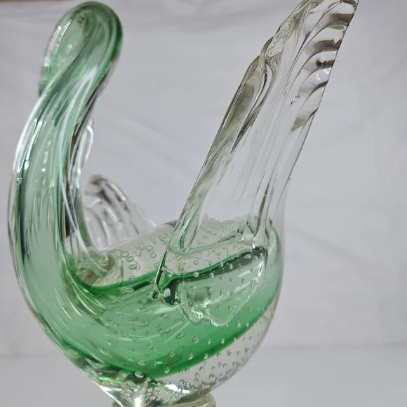 Vintage Murano Art Glass Swan Bird Clear and Green Italy Very Rare Pieces